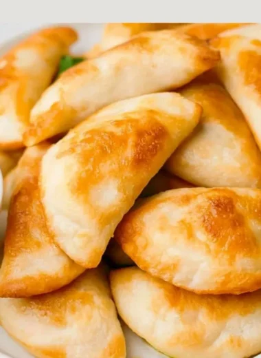 Crispy air fryer frozen pierogies served with sour cream and chives.