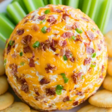 Delicious Bacon Ranch Cheeseball served with crispy crackers