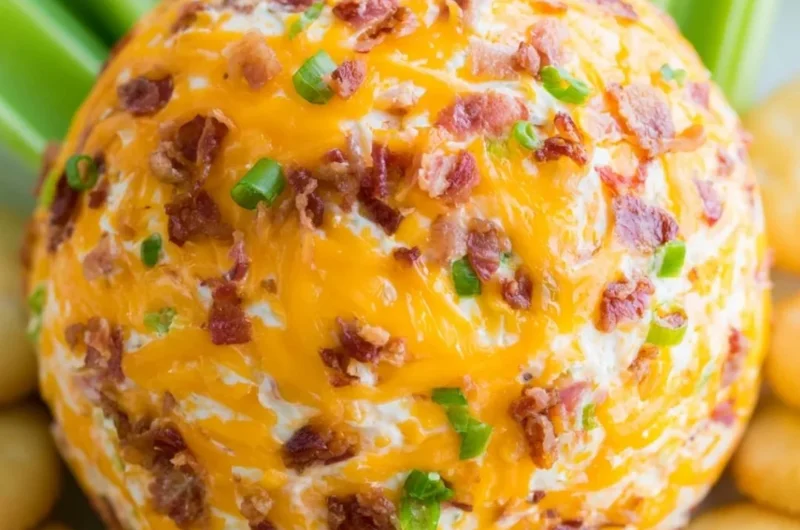 Delicious Bacon Ranch Cheeseball served with crispy crackers