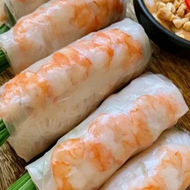 Delicious Vietnamese spring rolls filled with fresh vegetables and herbs