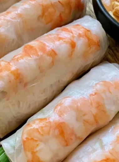 Delicious Vietnamese spring rolls filled with fresh vegetables and herbs