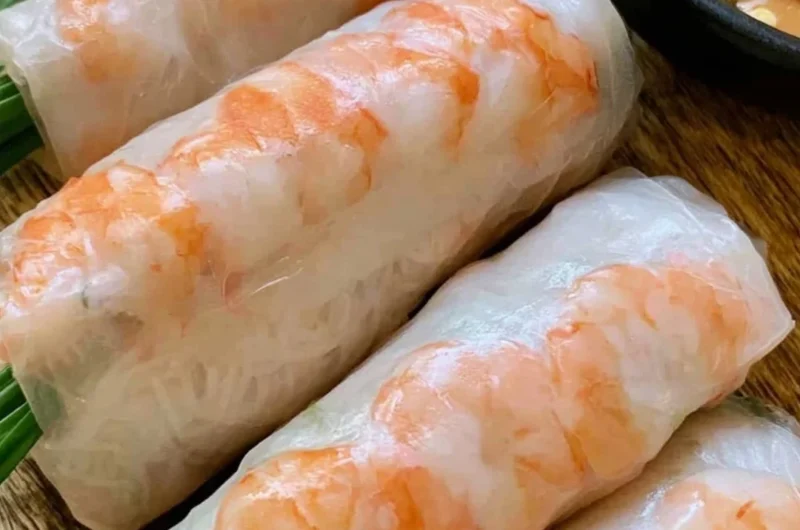 Delicious Vietnamese spring rolls filled with fresh vegetables and herbs