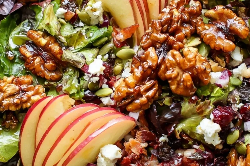 Cozy apple walnut salad with fresh apples and walnuts in a bowl