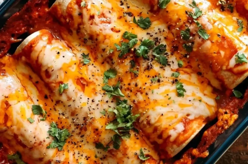 Delicious cozy bean and cheese enchiladas topped with melted cheese