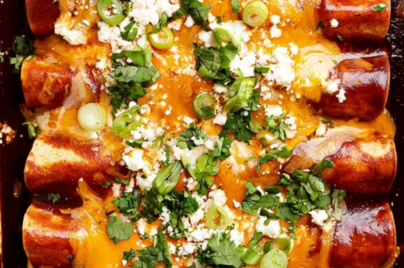 Cozy black bean enchiladas topped with cheese and served with salsa