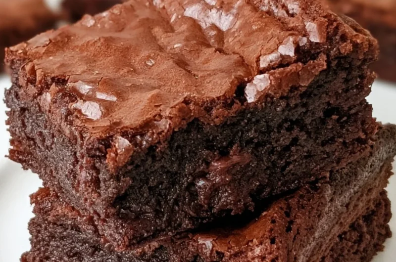 Delicious homemade brownies topped with chocolate drizzle.