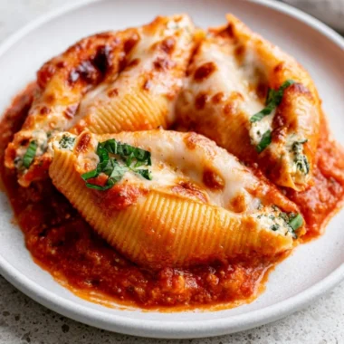 Cozy cottage cheese stuffed shells dish served on a plate