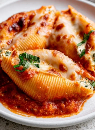 Cozy cottage cheese stuffed shells dish served on a plate