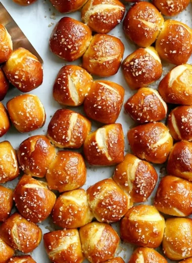 Cozy homemade pretzel bites served with dipping sauce in a warm setting.