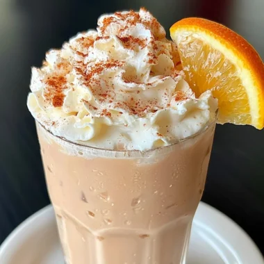 Cozy orange cinnamon milk tea in a cup with a cinnamon stick garnish.