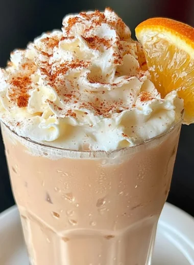 Cozy orange cinnamon milk tea in a cup with a cinnamon stick garnish.