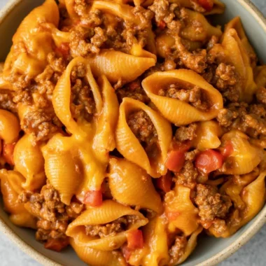 High protein taco pasta served in a bowl with toppings and garnishes