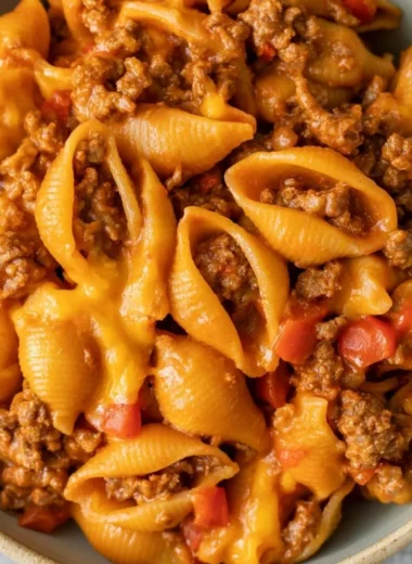 High protein taco pasta served in a bowl with toppings and garnishes