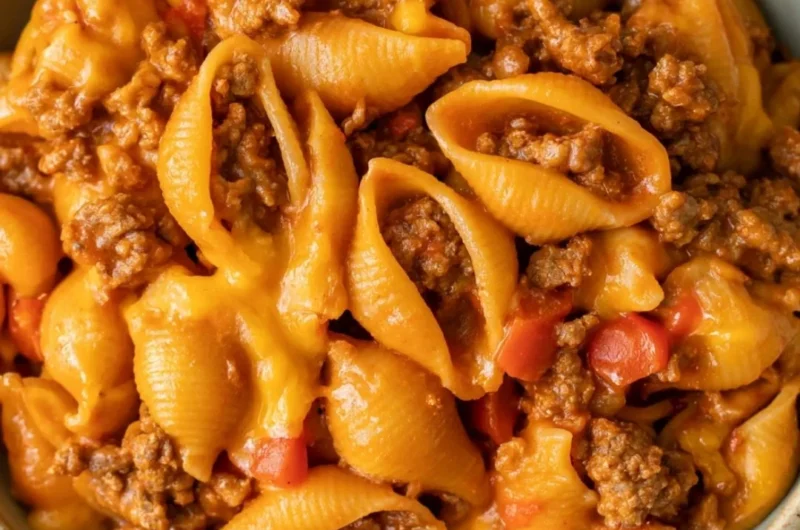 High protein taco pasta served in a bowl with toppings and garnishes