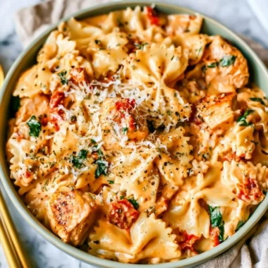Delicious Marry Me Chicken Pasta served in a bowl with herbs and parmesan.