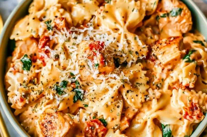 Delicious Marry Me Chicken Pasta served in a bowl with herbs and parmesan.