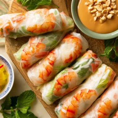 Traditional Vietnamese fresh spring rolls with fresh vegetables and herbs