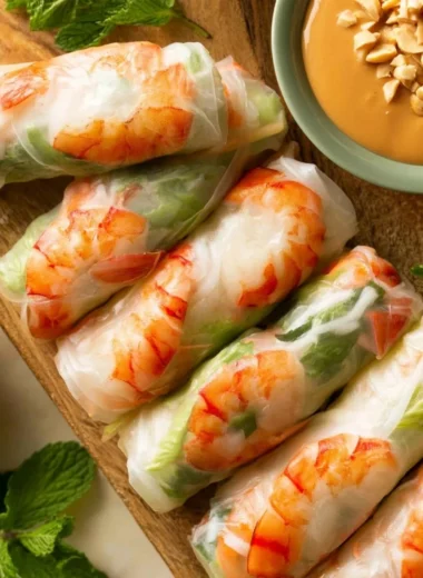 Traditional Vietnamese fresh spring rolls with fresh vegetables and herbs